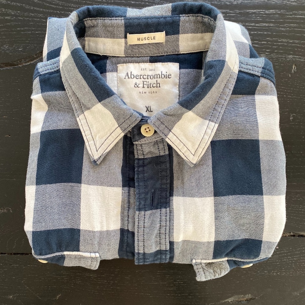 Abercrombie & Fitch Men's Navy Plaid Button Down